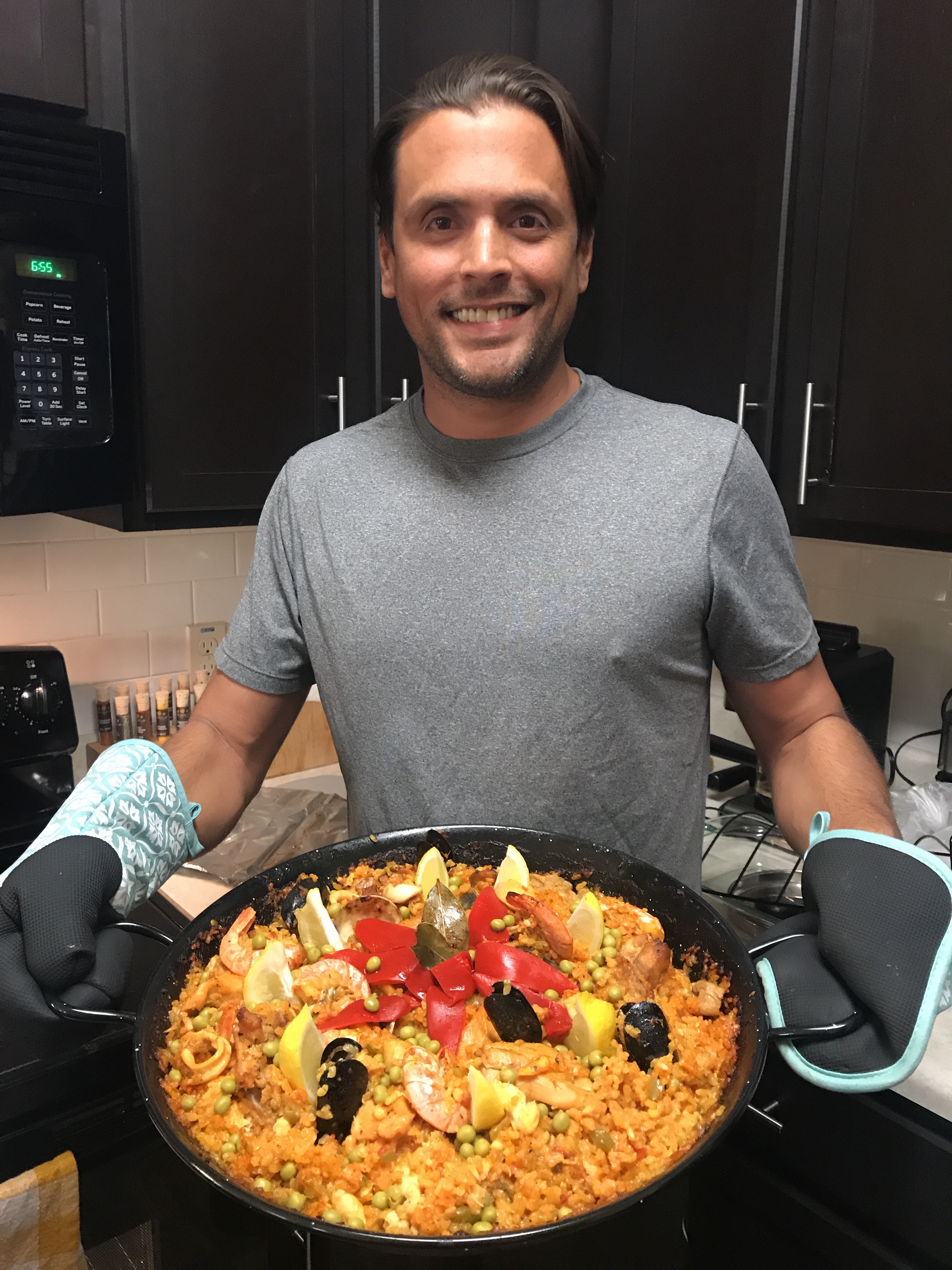 Chef at live paella station